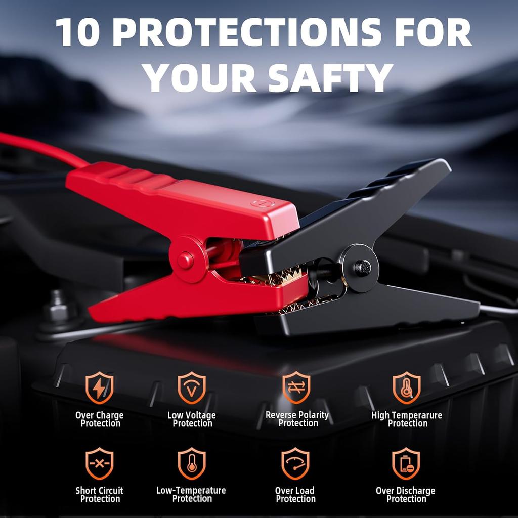 Portable 5000A Jump Starter with Air Compressor, 160PSI Auto-Shutoff Inflator, LED Light, 12V Car Battery Jumper Box with Cables