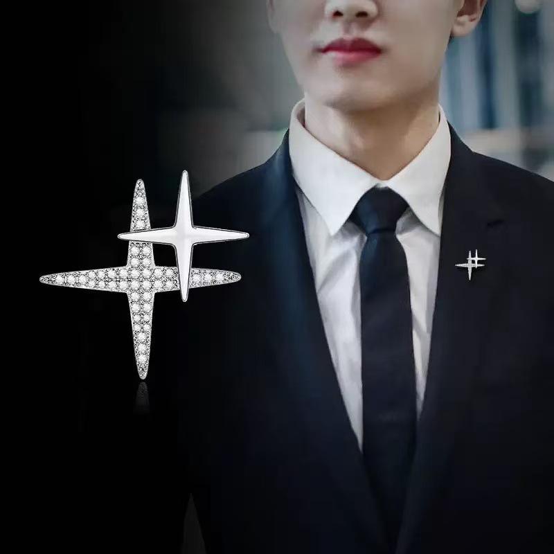 Cross Star Unisex Brooch: High-End Micro-Paved Zircon Lapel and Safety Pin Accessory