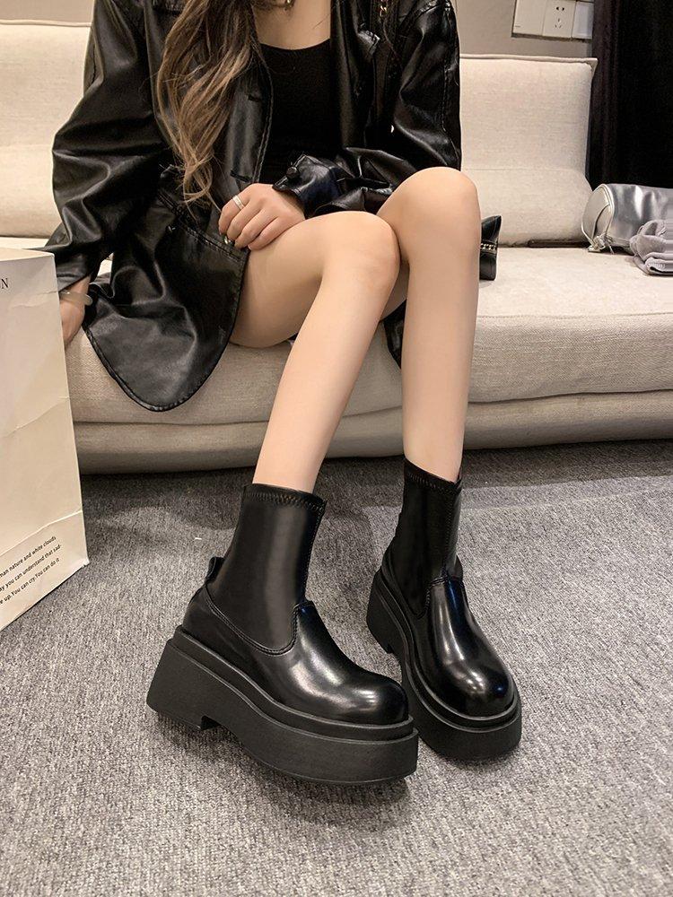 

Thick-soled thin elastic boots women s 2025 new autumn spice girls increase height small thin boots sleeve short boots 35