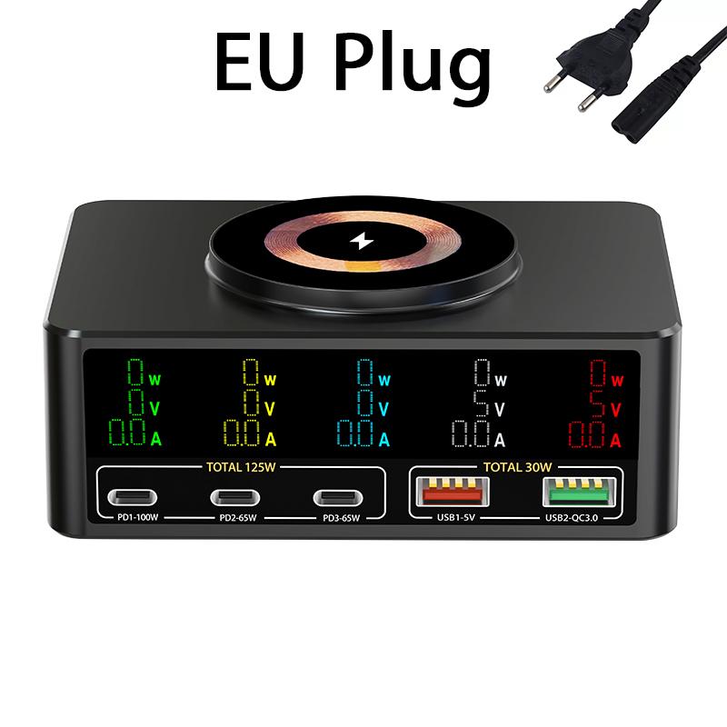 140W Magnetic Wireless Charging GaN USB C Charger PD 100W USB Type-C QC3.0 Desktop Fast Charge For Mackook Tablet iPhone Samsung