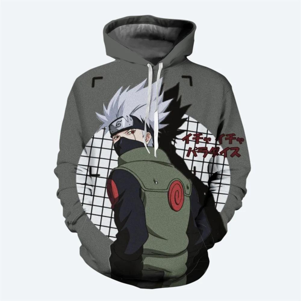 2024 New Japanese Anime Naruto Men's Hoodie 3D Printed Kakashi Pattern Sweatshirt Fashion Street Casual Oversized Men's Pullover