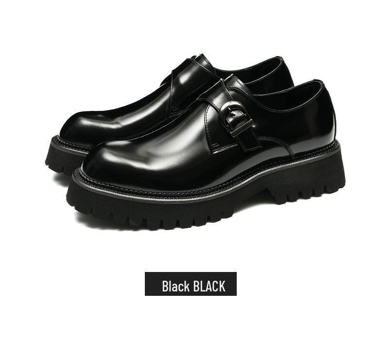 Men's Shiny Patent Leather Slip-On Height-Boosting Monk Shoes - Thick Sole Formal Casual Wedding Footwear