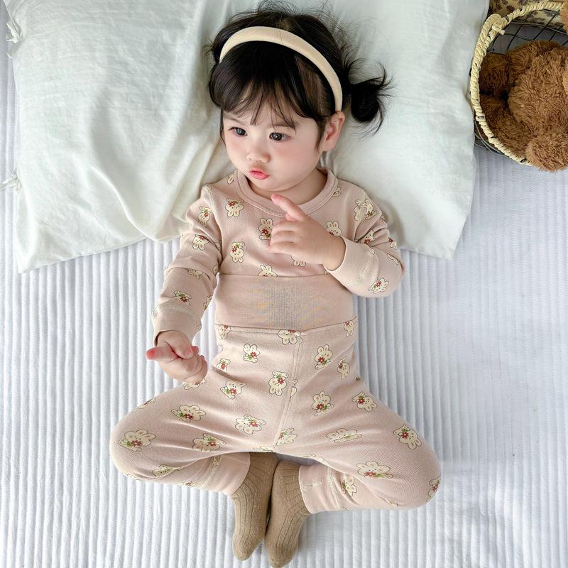 25 Style Baby High-Waisted Cotton Underwear Set for Boys & Girls - Belly Protection, Seamless, Warm Autumn/Winter Homewear