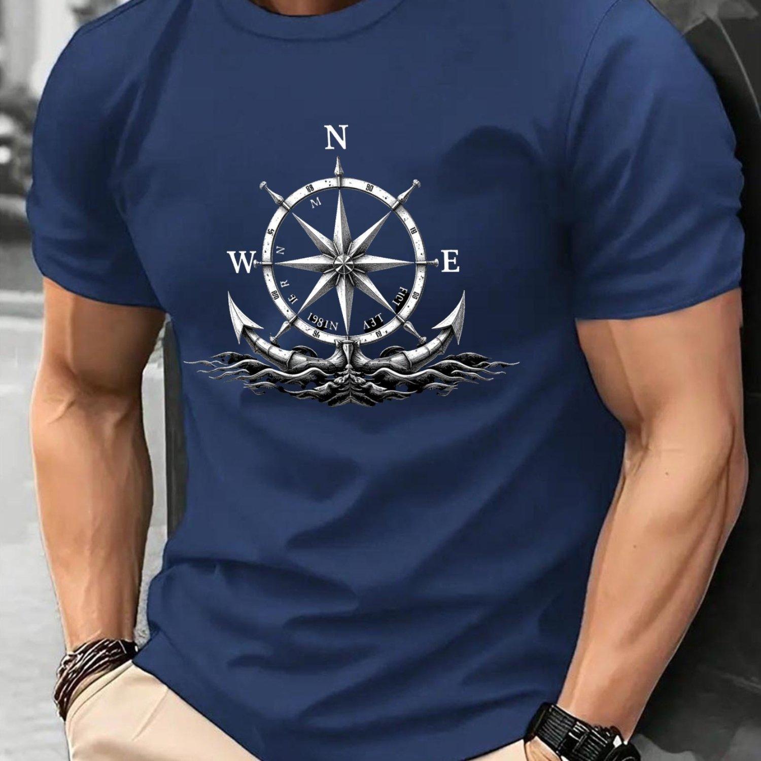 

Men Nautical Compass Ship Wheel Graphic TShirt White Maritime Tee Breathable Knit Fabric for Casual Formal Outfits 4XL