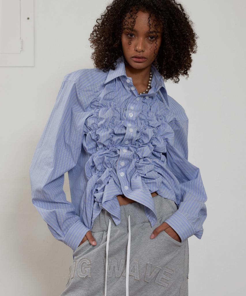 Ieseussiseutyudio Shirring Long Sleeves Shirt(Sky Blue)