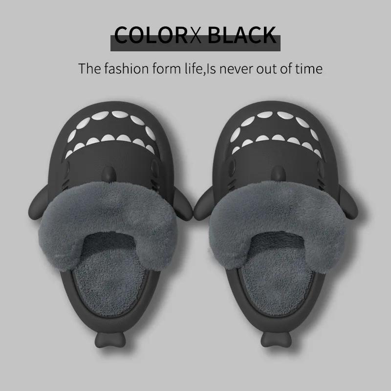 

Fashion Woman Shark Cotton Slippers Winter Waterproof Indoor Non-slip Slides Plush Warm Couples Thick Sole Detachable Shark Flip Flops 36-37 темно-серого