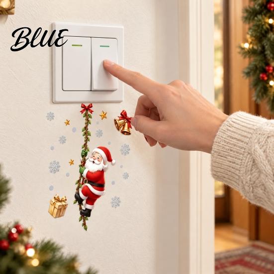 Holiday Party Wall Decor Christmas Santa Claus Light Switch Sticker with Climbing Vine Design Funny PVC Decal for Seasonal Art Home Decoration,