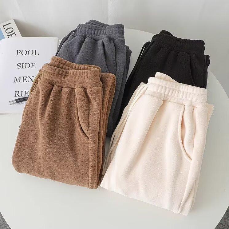 Pantaloni de trening din fleece dublu față pentru bărbați - Mărimi mari, Căptușiți cu catifea, Groși, cu manșete, Sportivi, Casual