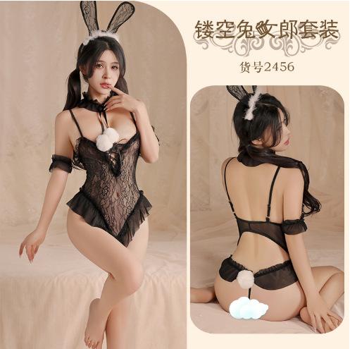 Sexy lingerie bunny girl pure lace one-piece small chest big perspective sling bed