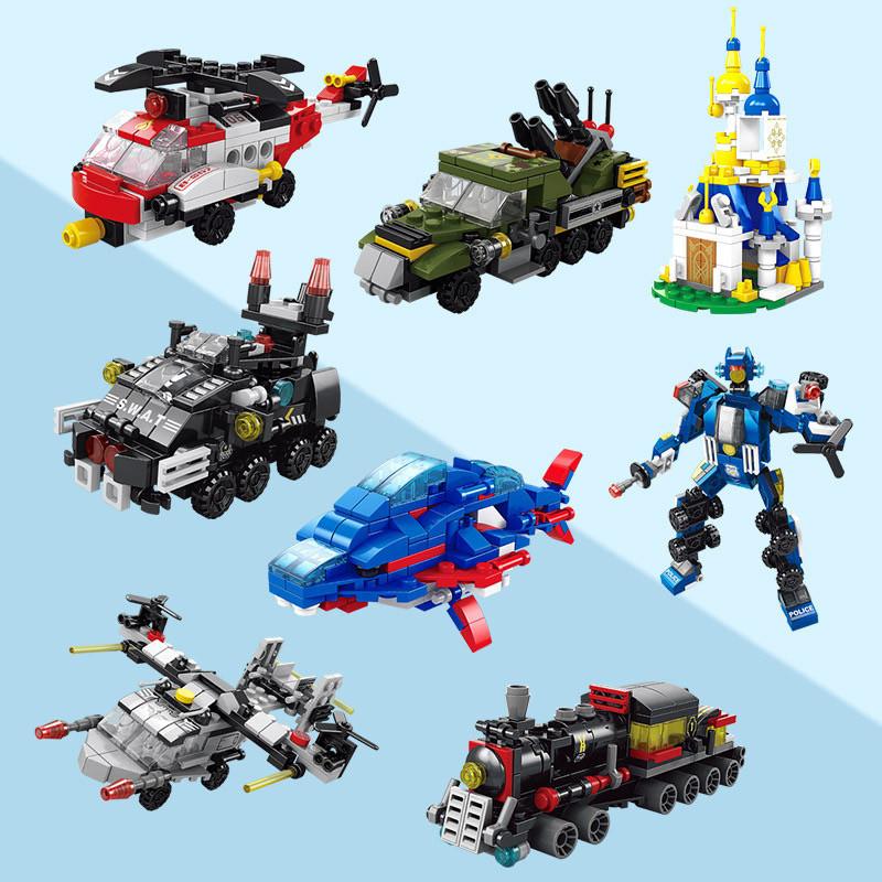6 IN 1 City Engineering Car Police Truck Mech Dinosaur Building Blocks Tank Helicopter Bricks Fire Fighting Set Toys for Children