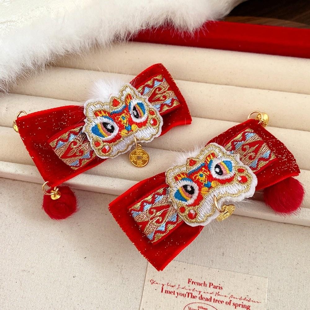 Tassels Chinese Tassel Bow Hairpin Lion Dance Flocking Hair Clip Masquerade Party