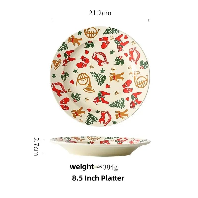Christmas Ceramic Tableware Retro Bowls Plates Water Cup Breakfast Dessert Noodle Bowls Coffee Milk Cup Microwaveable Xmas Gift