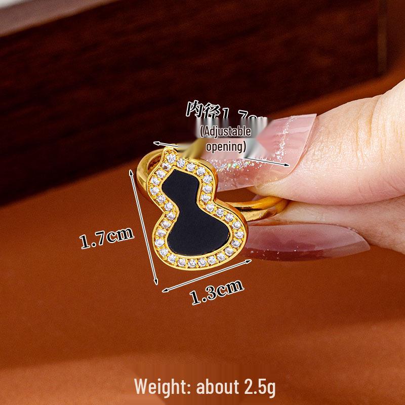 

Vietnamese Gourd Ring: Inlaid Zircon & Mother-of-Pearl, Women s Luxury Light Style, Long-Lasting Color Retention