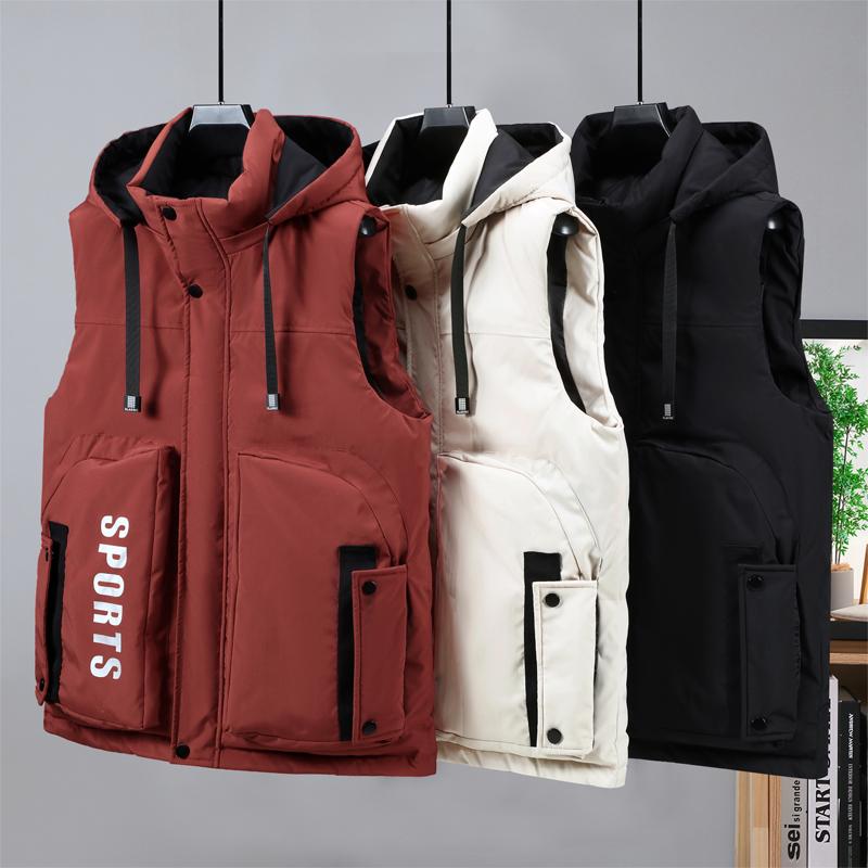 Plus Size L-5XL Fashion Winter Sleeveless Jackets Man Thick Black Outerwears Men's Warm Vest Hooded