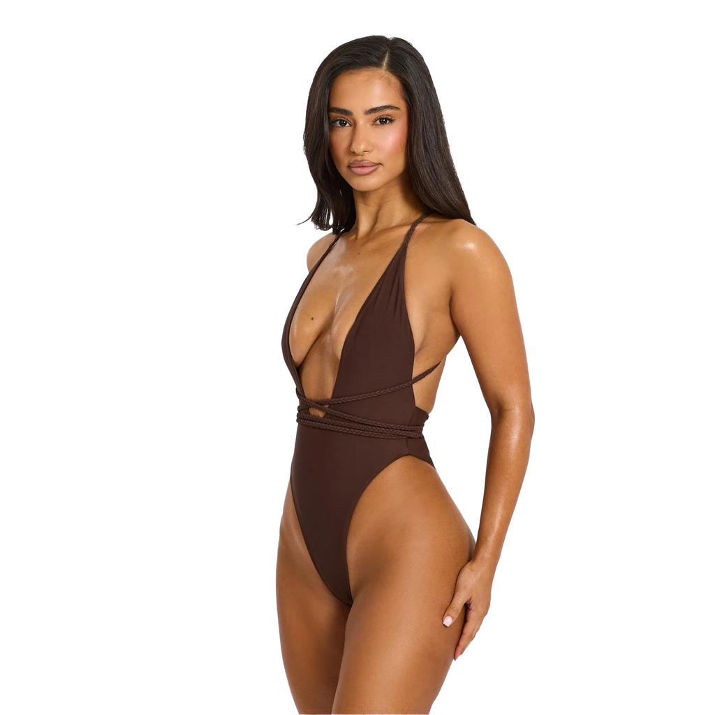 Traje de Banho Feminino Mars The Label Cauda de Peixe Liso Decotado Peça Única