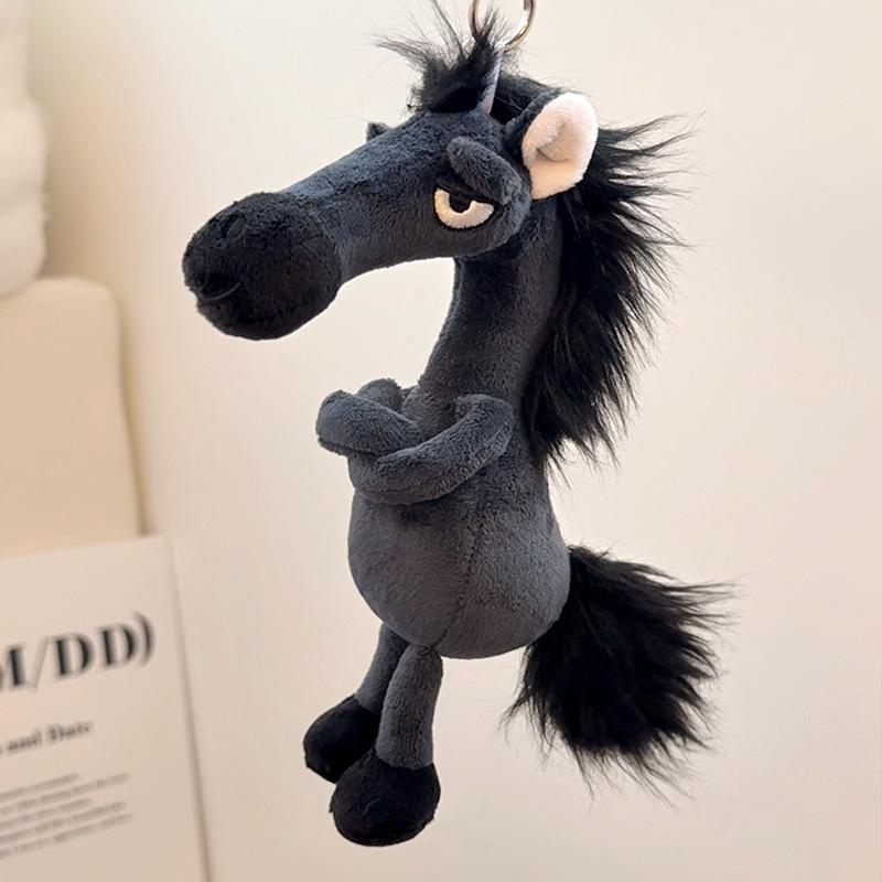 Entzückender Kreativer Dunkles Pferd Schlüsselanhänger Maskottchen Niedliches Simulationspferd Weich Chinesischer Stil Tierkreiszeichen Pony Figur Zimmerdekoration