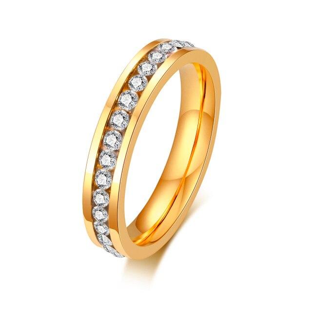 Inel de logodnă cu zirconiu cubic de 4 mm pentru femei, set de canale din oțel inoxidabil, inel de nuntă, culoare auriu