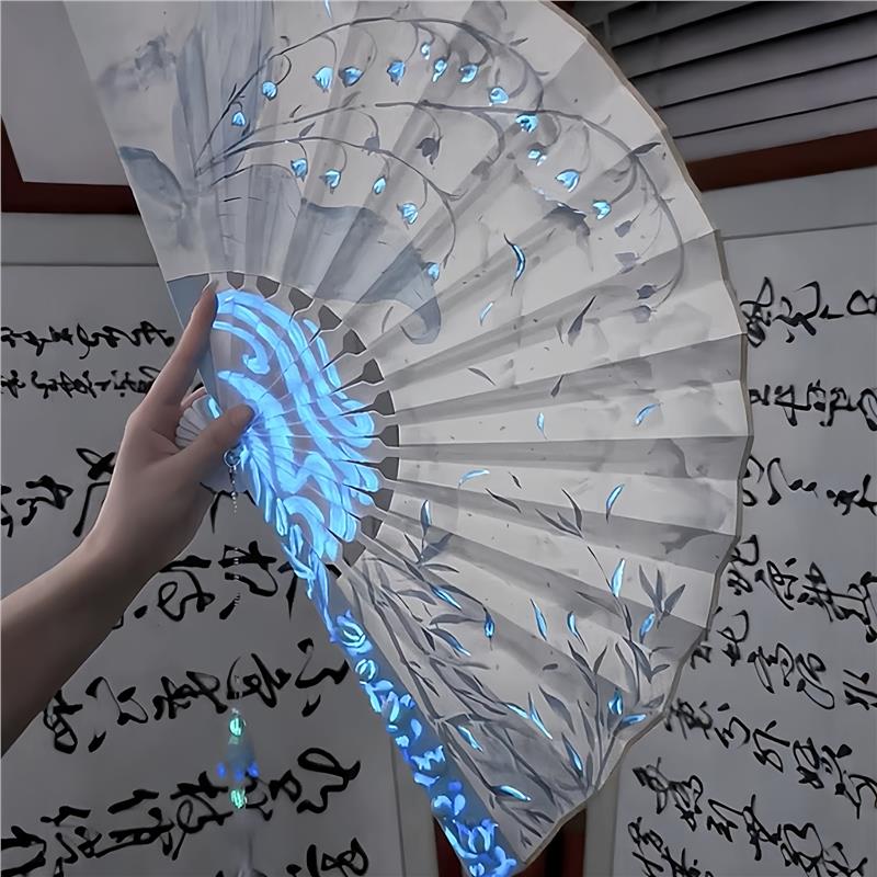 Luminous Handmade DIY Ancient Chinese Sle Blank Fan Xuan Paper Silk Cloth Night Light Hanfu Accories Student Home Daily Use