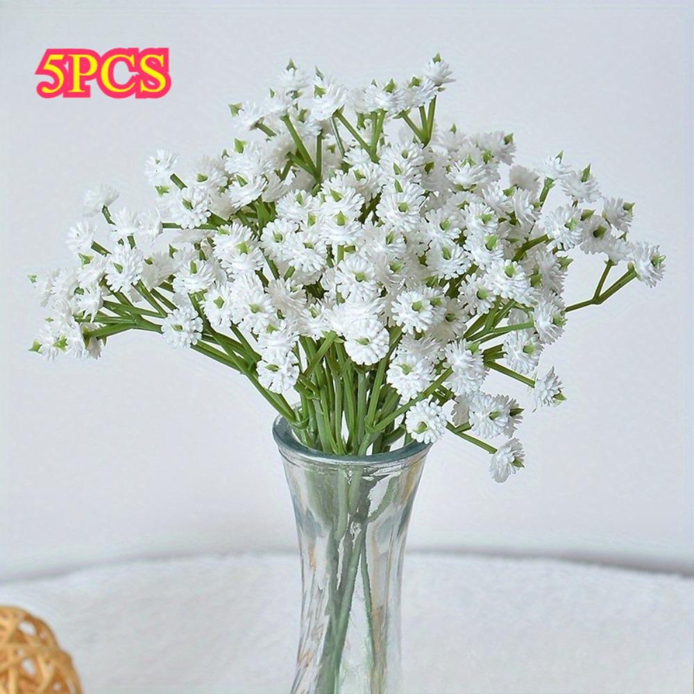 5 Bunches of Artificial Baby's Breath,Realistic Touch Faux Gypsophila, Artificial Flowers for Outdoor Wedding Decorations