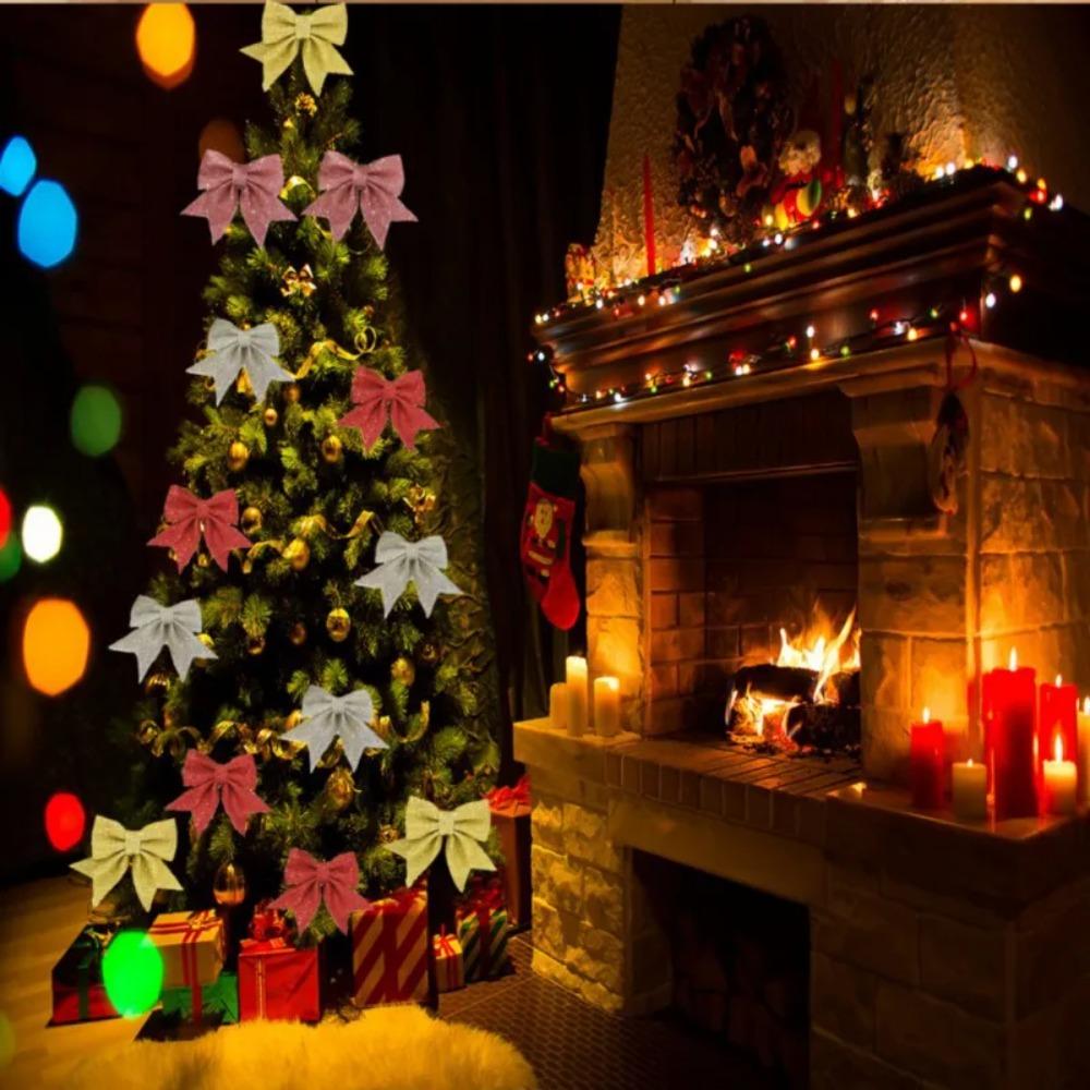 2pcs 20cm Sparkling Glitter Christmas Bow  Holiday Indoor Outdoor Decorations