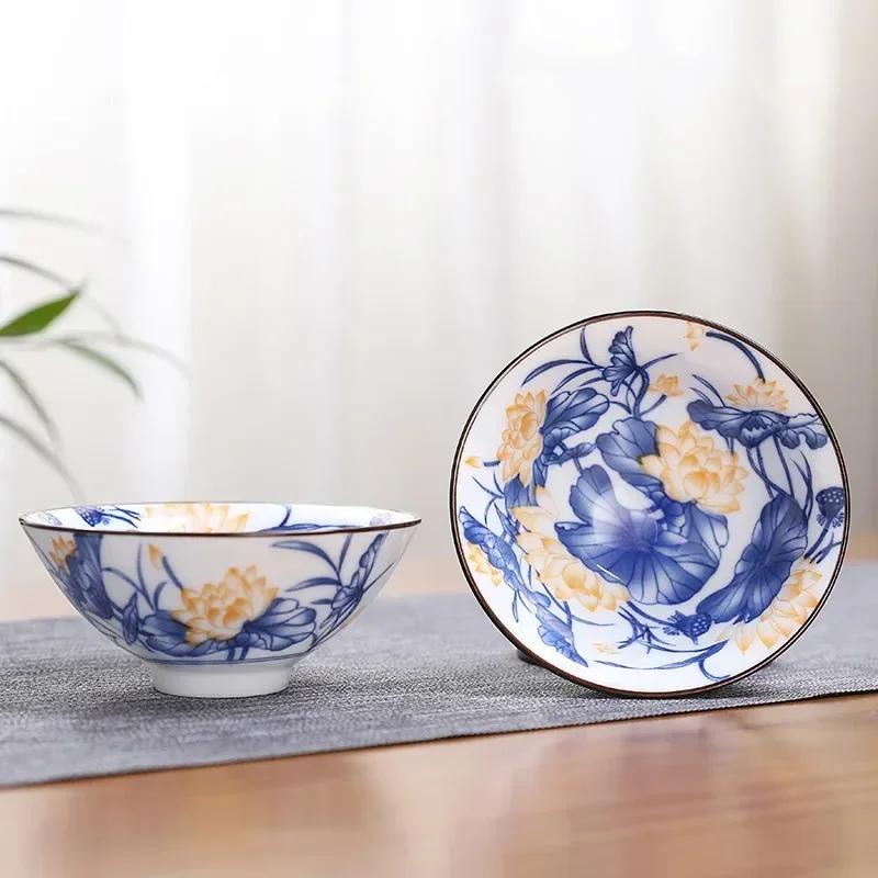 1PCS Blue and White Porcelain Cone Teacup Anti Scaling Hand-Painted Ceramic Tea Bowl Travel Meditation Cup Chinese Tea set 70ml