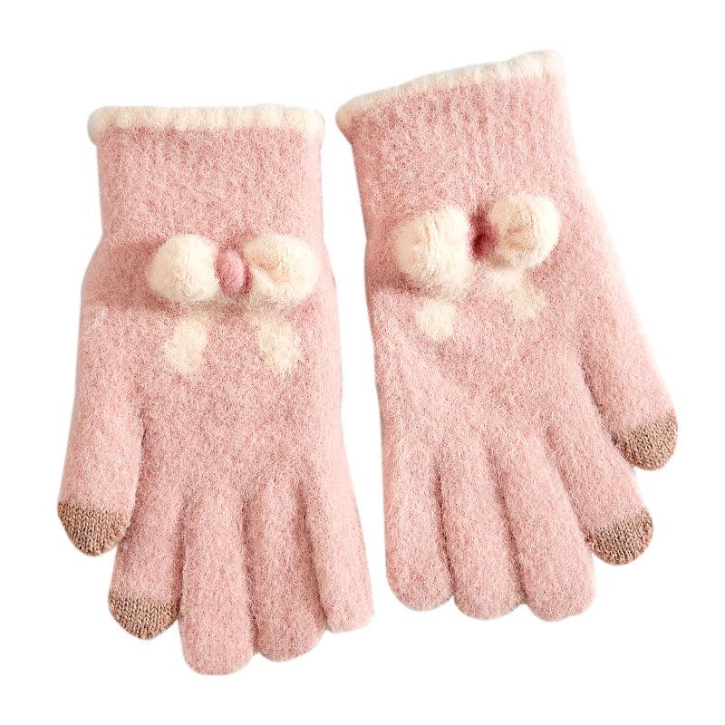 Knitted Touch Screen Gloves for Women, Winter Warm, Thickened and Velvet Five-finger Outdoor Cycling Split-finger Korean Style Gloves
