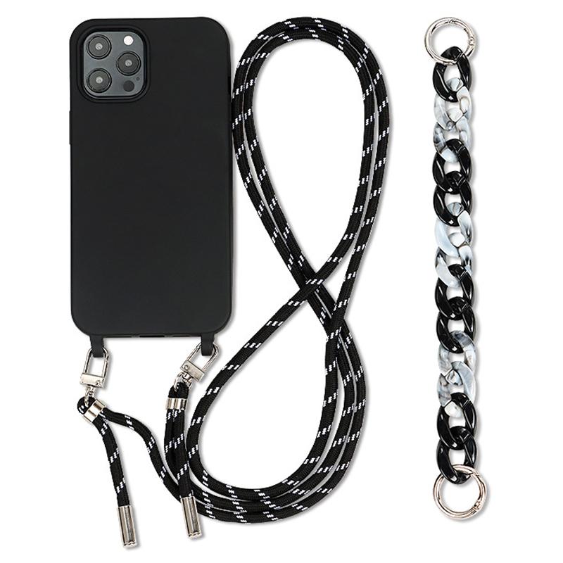 

For iPhone 14 Pro Max Case Soft TPU Shock-Absorbent Smart Phone Cover with Straps Black