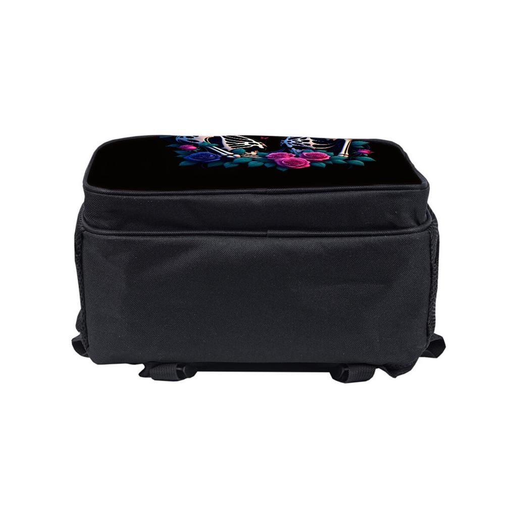 Skull Flower Print School Backpack for Boys/Girls Best Gift Waterproof 2D Flat Cartoon Round Front Pocket Bag for Children