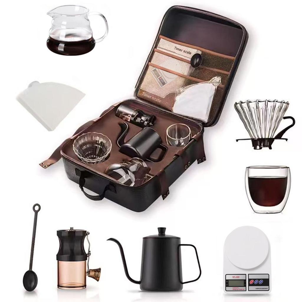 Set Portatile da Caffè Pour-Over da Esterno con Macinacaffè - Ideale per il Campeggio