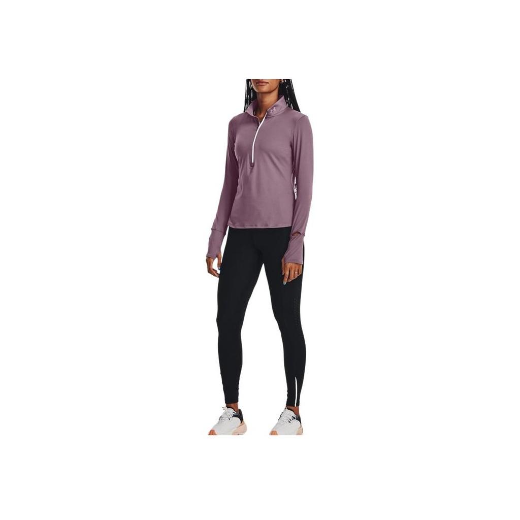 Under Armour Solid Color Zip Running Sports Slim Fit Stand Collar Long Sleeve T-Shirt Women Tops Purple 1379349-500