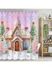 Christmas Cartoon Gingerbread House Shower Curtain Snow Winter Merry Xmas Tree Lollipop Santa Snowflake Party Decorations