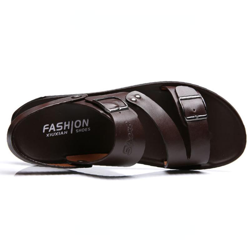 Classic Men Sandals Solid Color Men Shoes Summer Comfortable Open Toe Leather Mens Sandals Beach Rome Zapatos Para Hombres