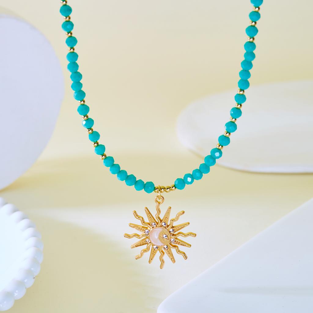 Fashion Metal Sun Star Pendant Necklaces for Women Bohemian Colorful Beads Chain Necklaces Handmade Exquisite Jewelry Gifts