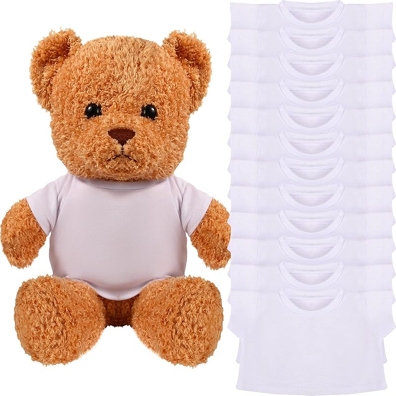 Skylety 12 Pcs DIY Bear Shirts Plush Bear Clothes Basic Tee Shirt Classic Toy Clothes Crew Neck Stuffed Animal Fit 14 to 18 Inches Stuffed Dolls