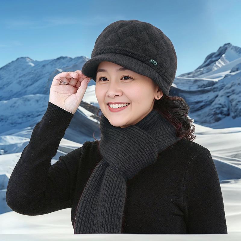Women's Winter Warm Fleece-Lined Knitted Wool Beret for Middle-Aged & Elderly