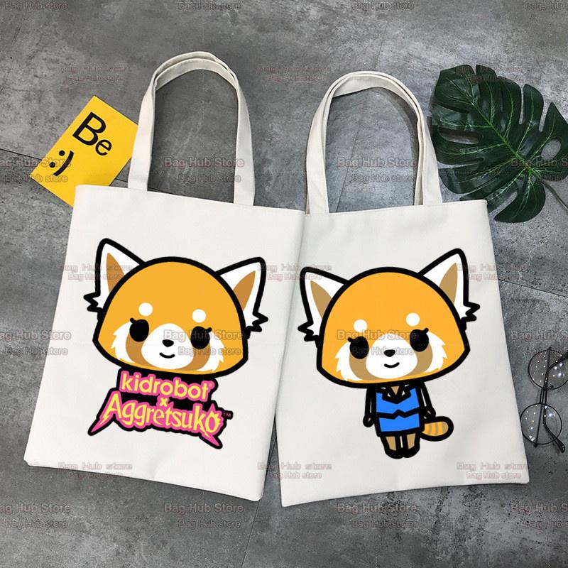 

Aggretsuko Сумка для покупок Корзина Для переработки Многоразовая холщовая сумка Tote Складная сумка для покупок Мешок Холст Tote Продуктовая сумка