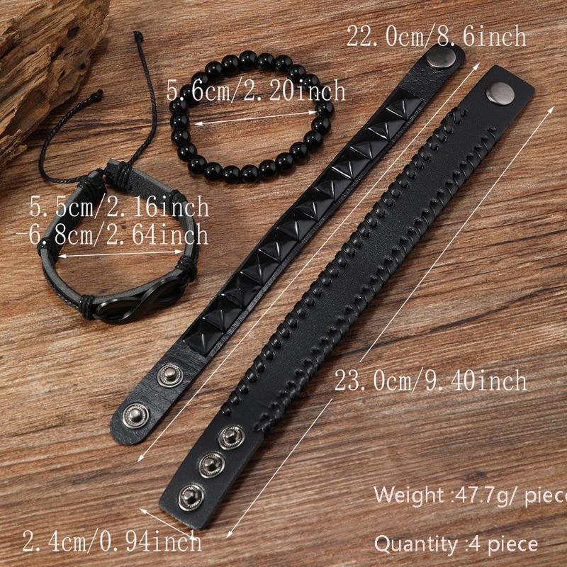 New Hot-selling 8-character Alloy Accessories Four-piece Cowhide Bracelets, Jewelry