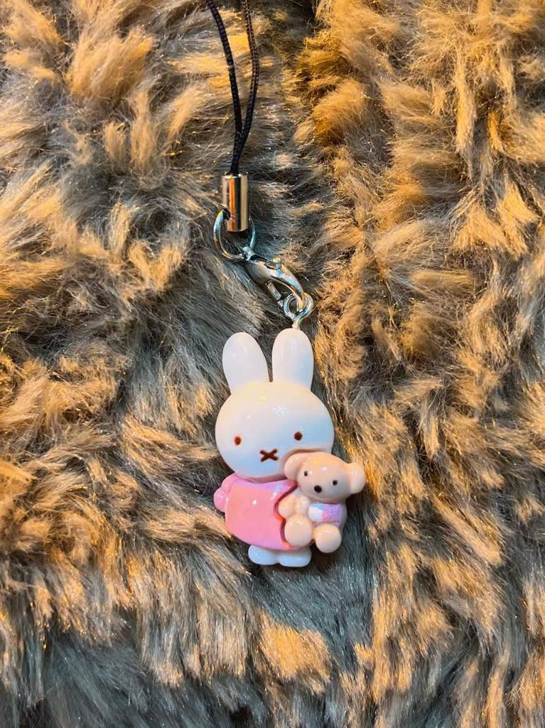 Kawaii Miffy Rabbit Head Small Key Chain Cute Doll Keyring Backpack Cartoon Small Ornament Adorable Charm Decorative Girl Gift