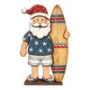 Rustic Wood Hanging Signs Lighted Wooden Surfing Santa Wall Decor, LED Coastal Christmas Unique Seaside Xmas Gifts with Surfboard, Beach Theme Holiday
