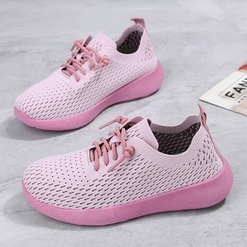 Nouvelles chaussures pour femmes en maille respirante et confortable, couleur unie, chaussures de course tendance, semelle souple, chaussures de sport légères
