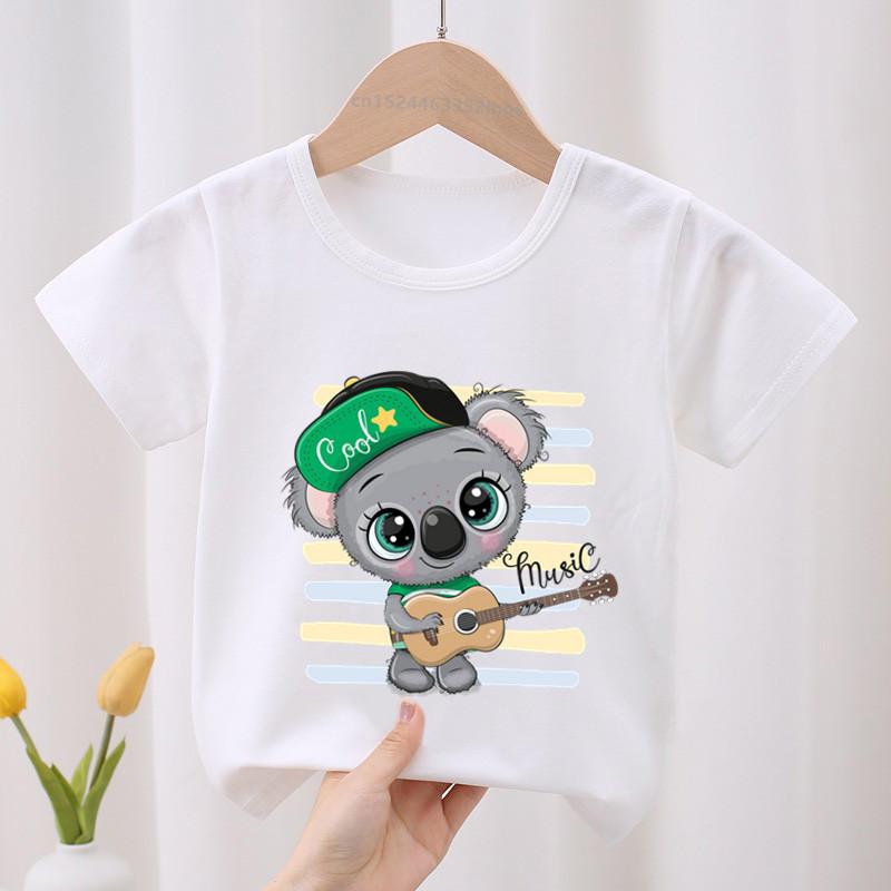 Kids Koala On The Tree Graphic Cartoon Boys T Shirts Funny Animal Girls Clothes Summer Short Sleeve Children‘s Clothing