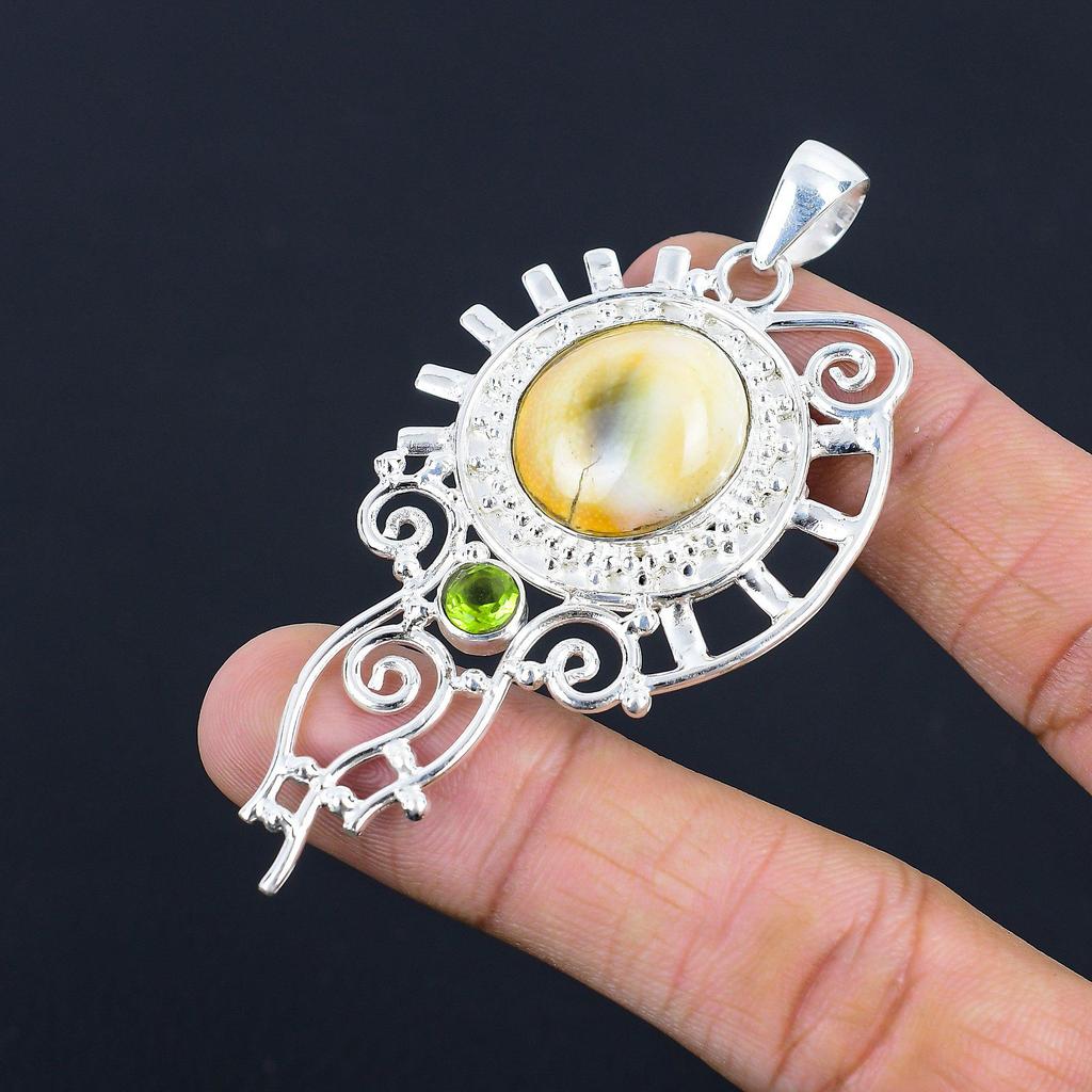 Halloween Sale Natural Shiva Eye Peridot Bezel Artisan Pendant Sterling Silver