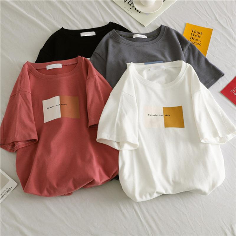 Korean Version Loose Crew Neck Printed Top Summer New Thin Large Size Short-sleeved T-shirt Women