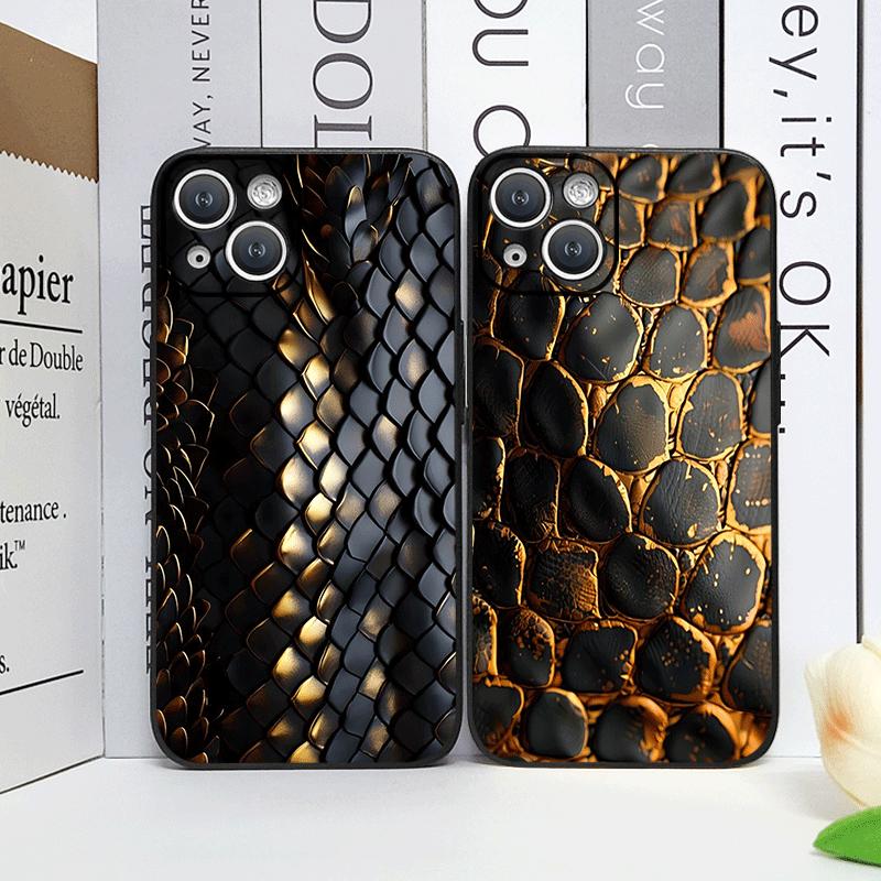 Creative Black Golden Scale Texture Printed Phone Case for iPhone 17 16 12 11 14 13 15 Pro Max Mini XS MAX XR 7 Plus Soft Cover