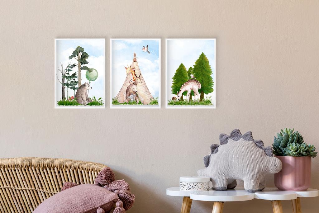 Plakaty dla dzieci Zestaw Pastelowy las zwierzątka do pokoju dziecka 50x70