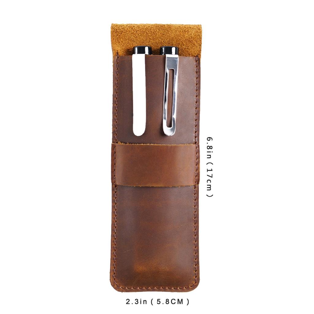 2026 Leather Pen Case Simple Small Pencil Case Cowhide Pencil Case Handmade Creative Men's and Women's Retro Stationery Box Storage Bag