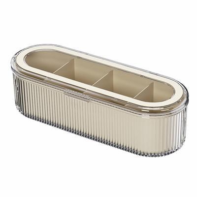 4 Fächer Küchengewürzbox mit Deckel Haushaltsgewürzbox Versiegelter Zucker-Salz-Behälter mit Löffel
