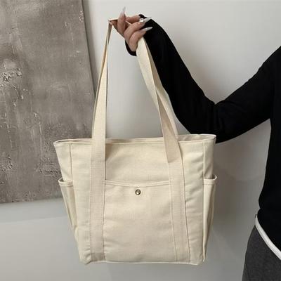 Damen Canvas Umhängetasche Schwerlast Arbeits-Tote mit Seitentaschen Reißverschluss Handtasche für Reise Shopping Pendeln Fitnessstudio
