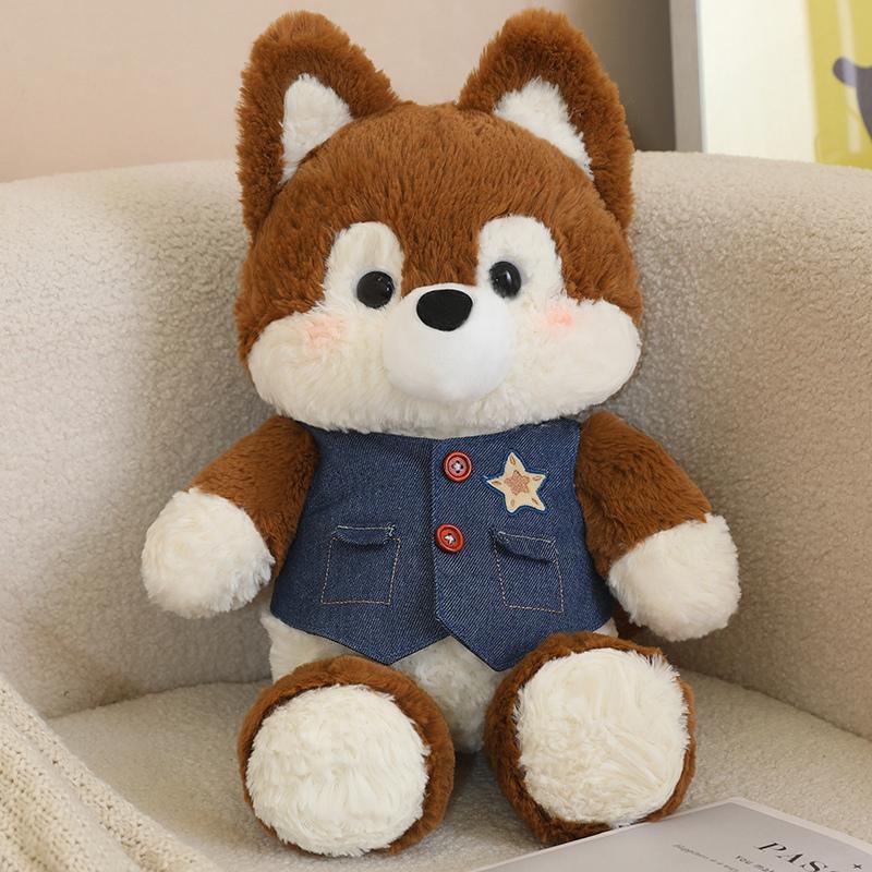 Creative Running Series Super Soft Cute Fox Gray Wolf Wear Rompers Plush Toys Cartoon Stuffed Animals Bears Appease Dolls Gifts
