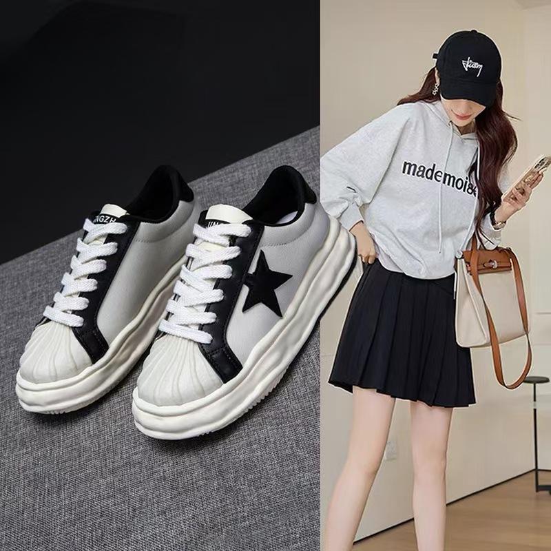 New Star Thick Sole Women's Board Shoes Women's Spring and Autumn Trendy New Dissolved Shell Toe Canvas Shoes Women